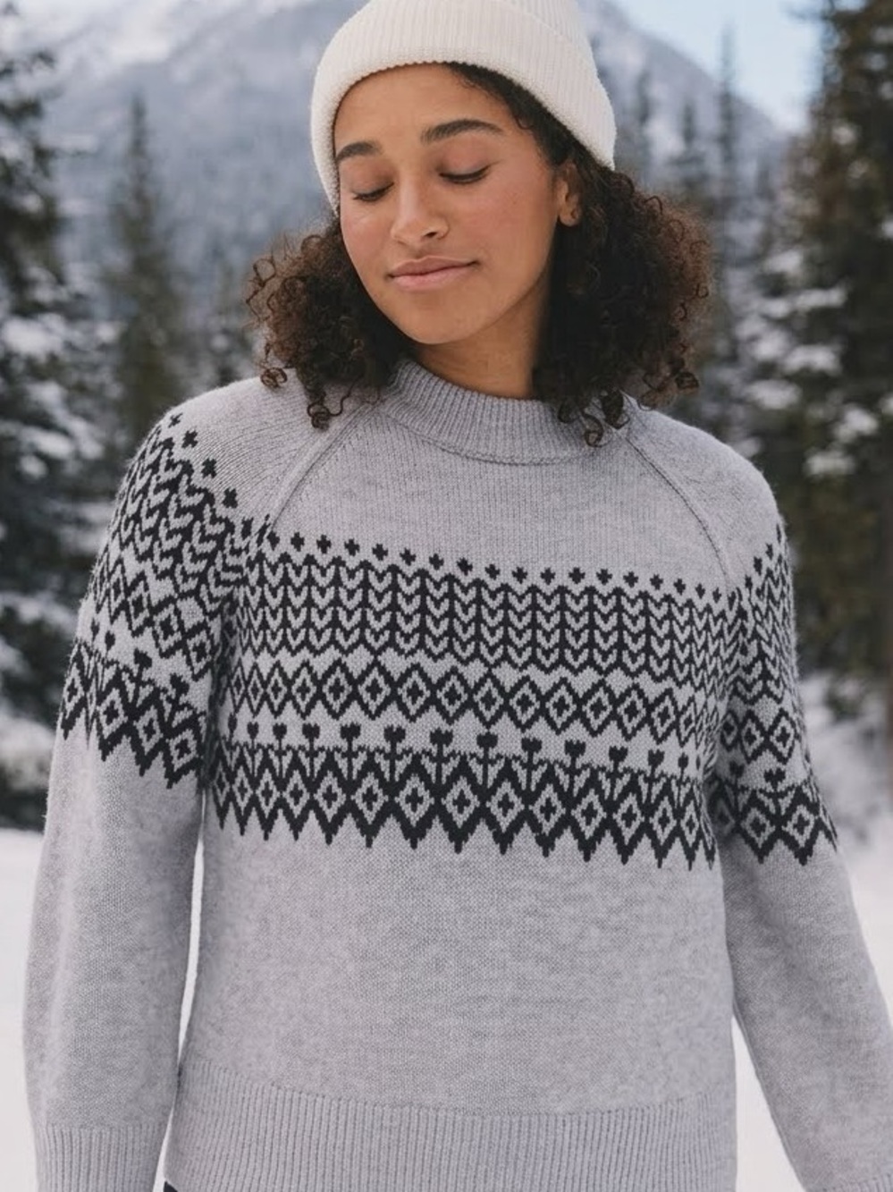 Aerie NEW Fair Isle Nordic Grey Oversized Sweater Cabincore Holiday Sz XXL